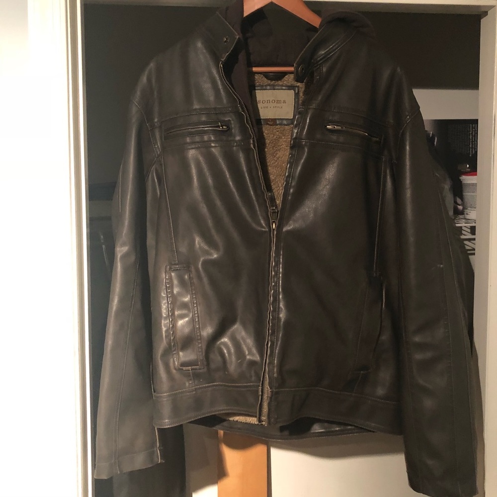 Sonoma biker jacket. Heavy, built in hood large.